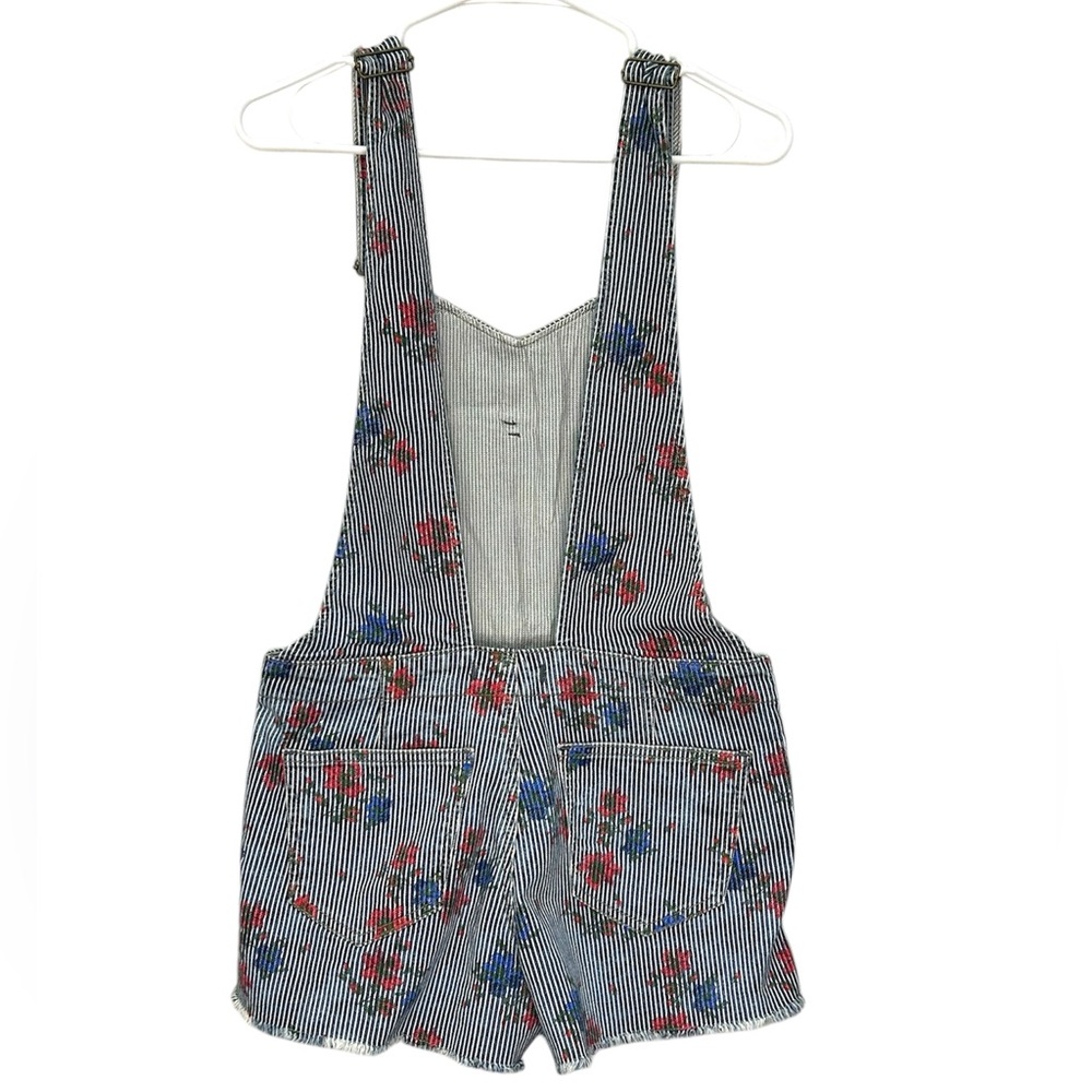 Free People Floral Print Striped Denim Overalls Size 2 - Picture 3 of 7